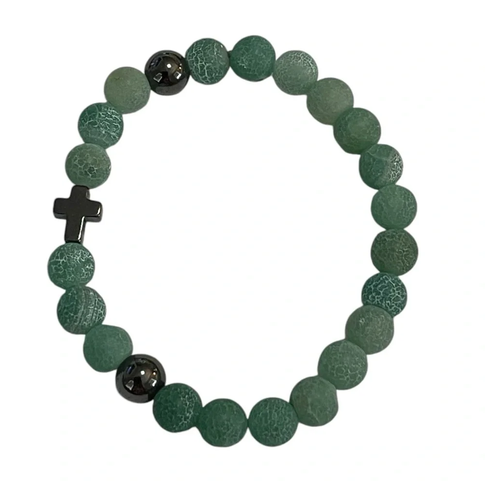 Weathered Agate & Obsidian Cross Bracelet
